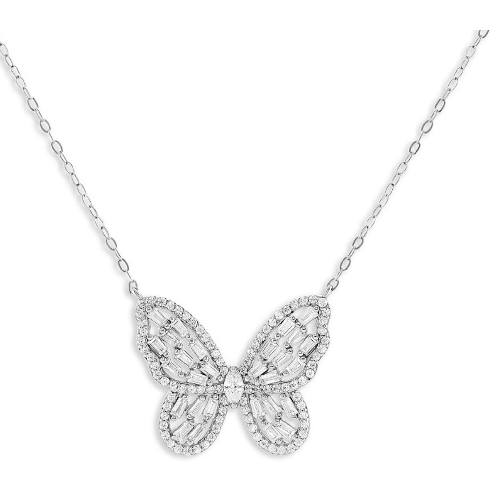18” Dazzling Silver Butterfly Pendant Necklace
